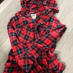 Aritzia TNA plaid button up with hood